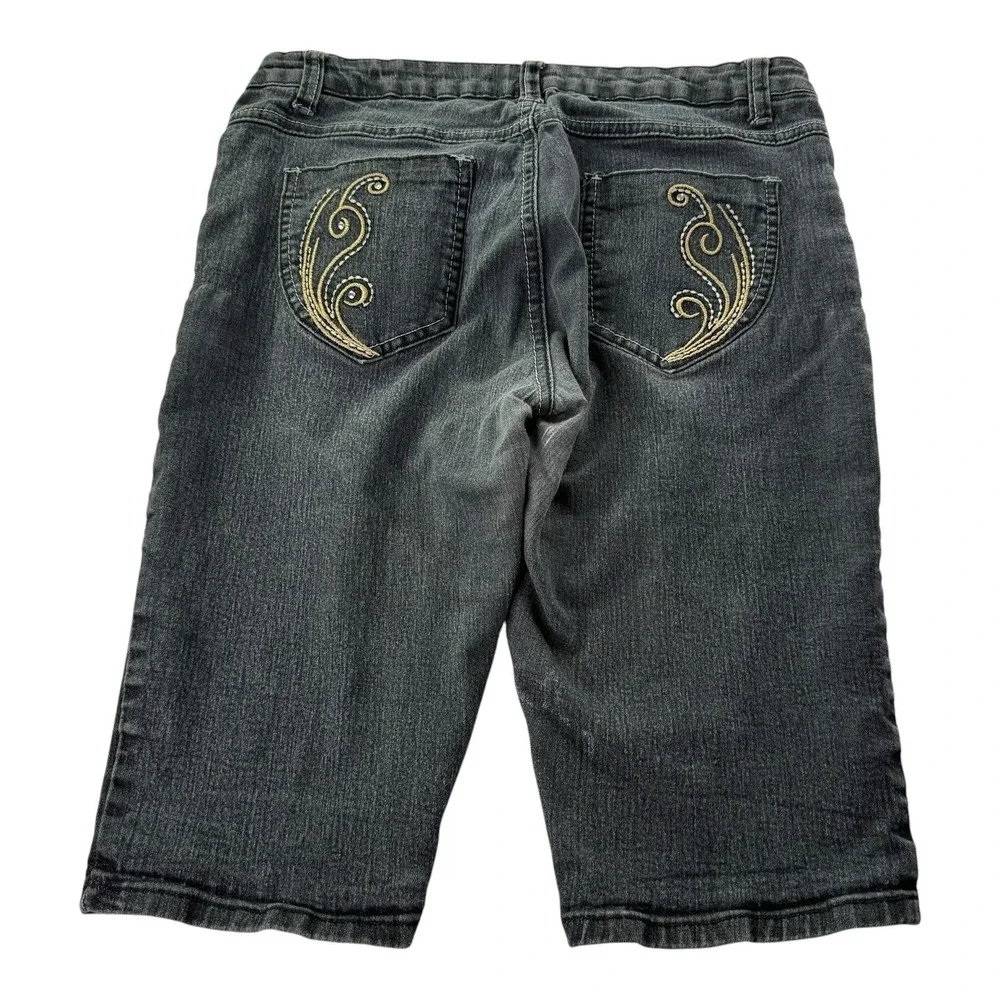 Charlotte Jeans Women's Black Denim Bermuda Shorts Size 12 Embroidered Pockets